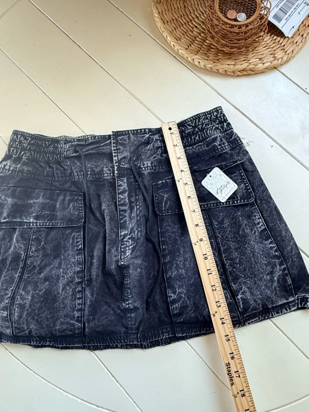 Free People Washed Black Mini Skirt with Front Pockets